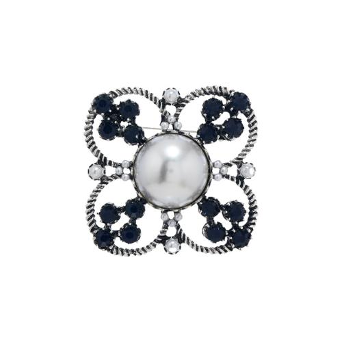 Broches de aleación de zinc, con Perlas plásticas, para mujer & con diamantes de imitación, plateado, 42x42mm, Vendido por UD