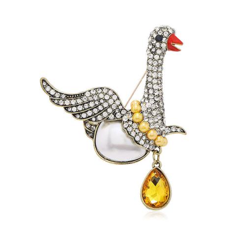 Zinc Alloy Brooches Swan for woman & with rhinestone golden Sold By PC