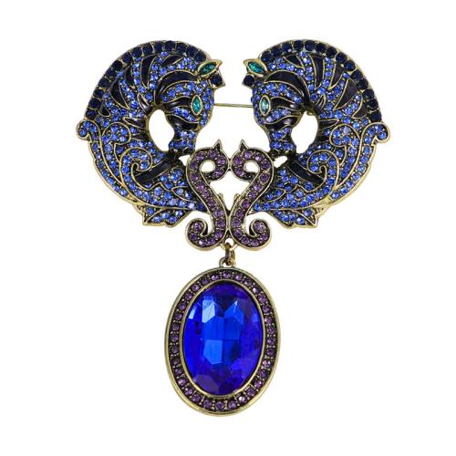 Zinc Alloy Brooches for woman & enamel & with rhinestone blue Sold By PC