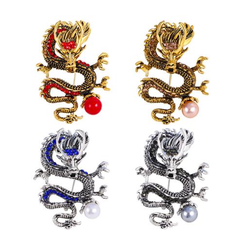 Zinc Alloy Brooches with Plastic Pearl Dragon Unisex & with rhinestone Sold By PC
