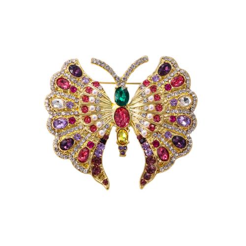 Zinklegierung Broschen, mit Kunststoff Perlen, Schmetterling, für Frau & mit Strass, goldfarben, 53x61mm, verkauft von PC
