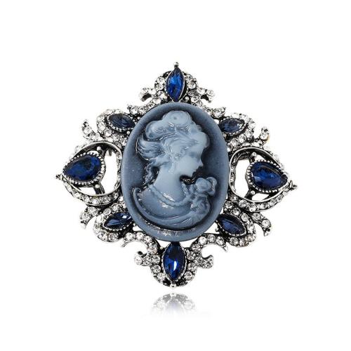 Zinc Alloy Brooches with Resin for woman & with rhinestone blue Sold By PC