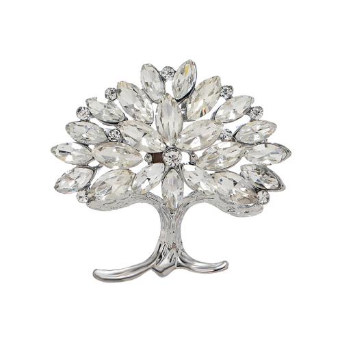 Tibetan Style Brooches, Tree, for woman & with rhinestone, silver color, 40x45mm, Sold By PC