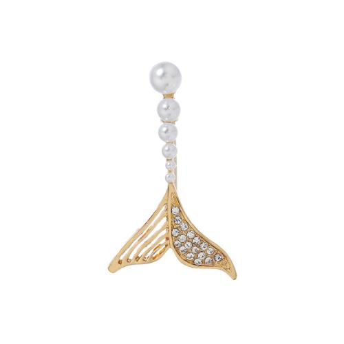Tibetan Style Brooches, with Plastic Pearl, for woman & with rhinestone, golden, 55x32mm, Sold By PC