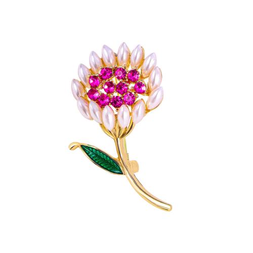 Tibetan Style Brooches, with Plastic Pearl, Flower, for woman & enamel & with rhinestone, more colors for choice, 50x23mm, Sold By PC