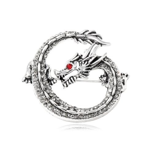 Tibetan Style Brooches, Dragon, Unisex & with rhinestone, more colors for choice, 52x46mm, Sold By PC