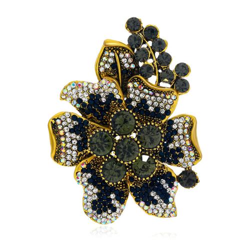 Tibetan Style Brooches, petals, for woman & with rhinestone, more colors for choice, 55x75mm, Sold By PC