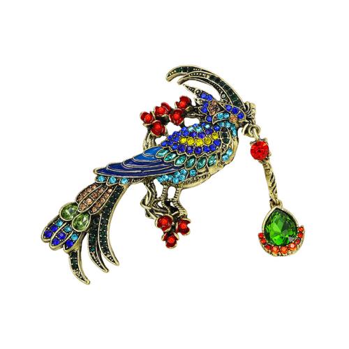 Tibetan Style Brooches, Phoenix, for woman & enamel & with rhinestone, multi-colored, 70x77mm, Sold By PC