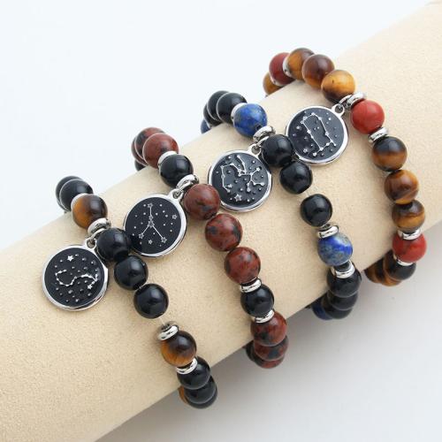 Gemstone Bracelets 304 Stainless Steel with Natural Stone plated Length 18 cm Sold By PC