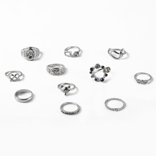 Zinc Alloy Ring Set plated eleven pieces & for woman & with rhinestone Sold By Set