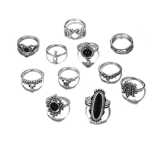 liga de zinco anel Set, with resina, banhado, onze peças & para mulher & com strass, Mais cores pare escolha, vendido por Defina