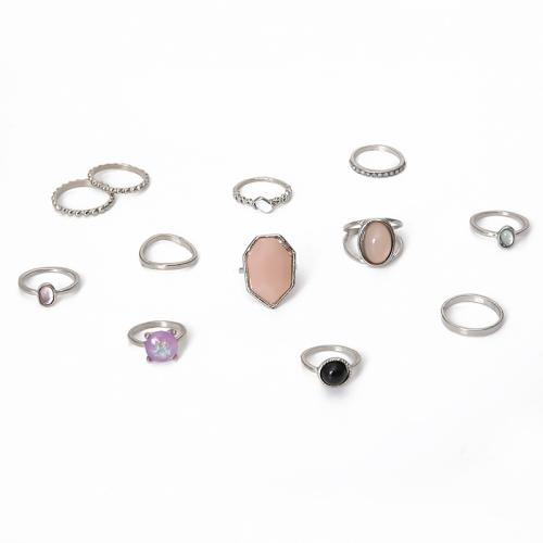 Zinc Alloy ring Set, med Resin, forgyldt, 12 stk. & Micro Pave cubic zirconia & for kvinde, Solgt af sæt
