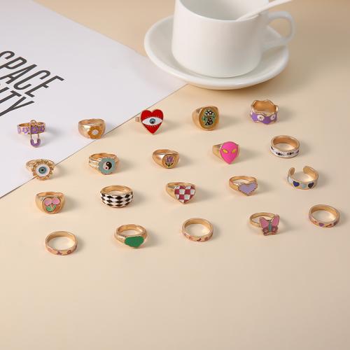 Κράμα ψευδάργυρου Ring Set, χρώμα επίχρυσο, 20 τεμάχια & για τη γυναίκα & σμάλτο, Sold Με Ορισμός