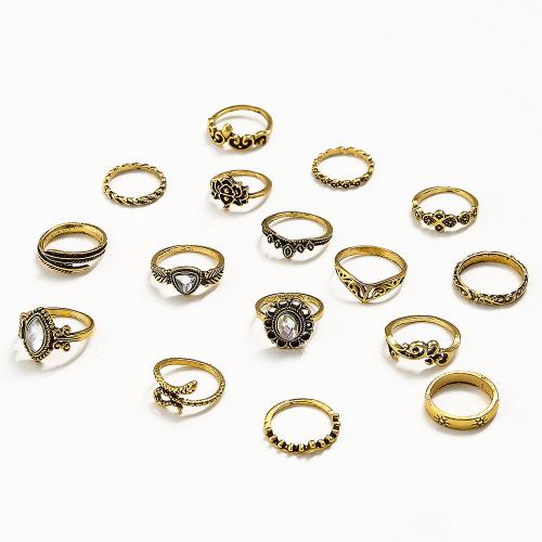 liga de zinco anel Set, banhado, 16 peças & para mulher & com strass, Mais cores pare escolha, vendido por Defina