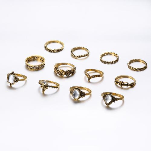 aleación de zinc Anillo Set, chapado, once piezas & para mujer & con diamantes de imitación, más colores para la opción, Vendido por Set