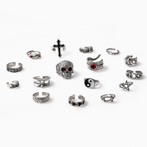 Zinc Alloy Ring Set with Resin antique silver color plated 16 pieces & for woman & enamel Sold By Set