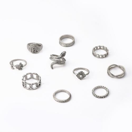 aleación de zinc Anillo Set, con Perlas plásticas, chapado en color de platina, 10 piezas & para mujer, Vendido por Set