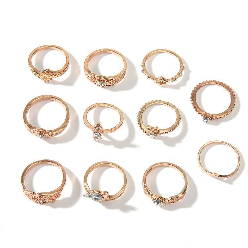Zinc Alloy Ring Set plated 10 pieces & for woman & with rhinestone Sold By Set