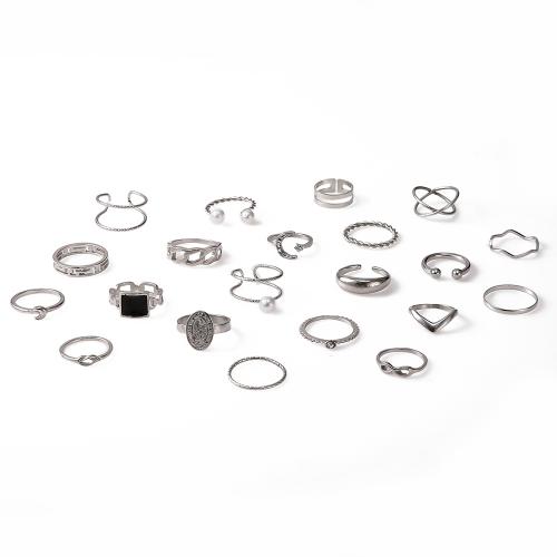 aleación de zinc Anillo Set, con Perlas plásticas, chapado, para mujer & esmalte & con diamantes de imitación, más colores para la opción, Vendido por Set
