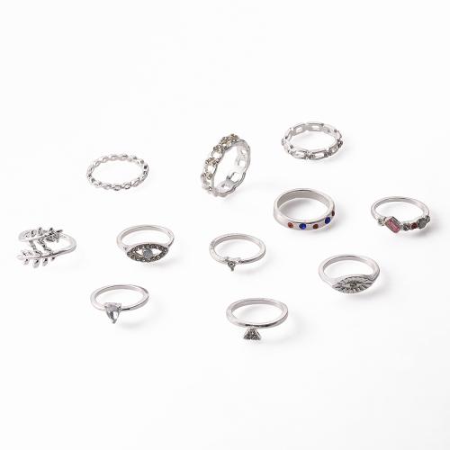 Tibetan Style Ring Set, plated, eleven pieces & for woman & with rhinestone, Sold By Set