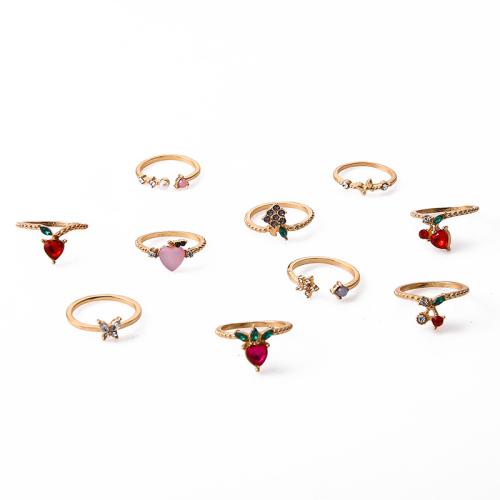 Zinc Alloy Ring Set gold color plated for woman & with rhinestone Sold By Set