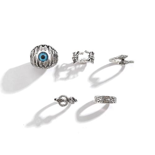 Zinc Alloy ring Set, med Resin, antik sølv farve forgyldt, 5 stykker & for mennesket, Solgt af sæt
