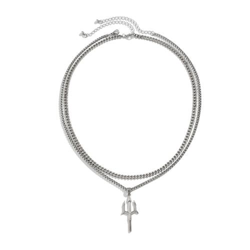 Zinc Alloy Halskæde, med jern kæde, med 2.7inch extender kæde, platin farve forgyldt, Dobbelt lag & mode smykker & for mennesket, Længde Ca. 19.7 inch, Solgt af PC