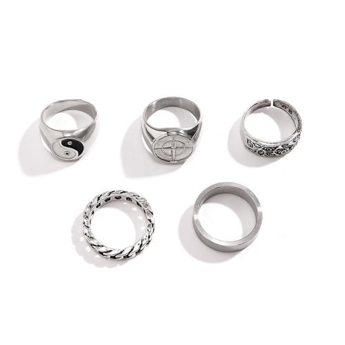 Tibetan Style Ring Set, platinum color plated, 5 pieces & for man & enamel, Sold By Set