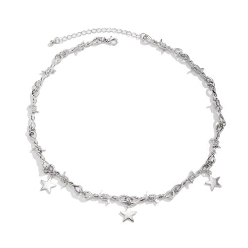 alliage de zinc collier, avec 2.7inch chaînes de rallonge, étoile, Placage de couleur platine, bijoux de mode & pour homme, Longueur:Environ 15.7 pouce, Vendu par fixé