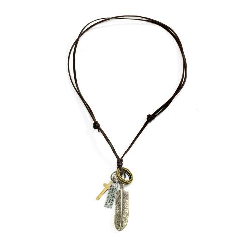 Tibetan Style Necklace, with PU Leather, Feather, plated, vintage & for man, Length:Approx 31.4 Inch, Sold By PC