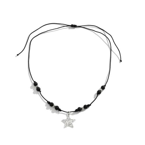 Zinklegierung Halskette, mit Wachsschnur & Lava, Stern, plattiert, Modeschmuck & für den Menschen, Länge:ca. 27.5 ZollInch, verkauft von PC