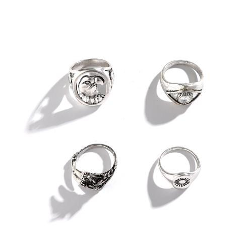 Tibetan Style Ring Set, platinum color plated, vintage & 4 pieces & for man, Sold By Set