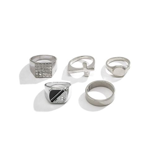 aleación de zinc Anillo Set, con Partículas de acero, chapado, 5 piezas & para hombre & esmalte & con diamantes de imitación, Vendido por Set