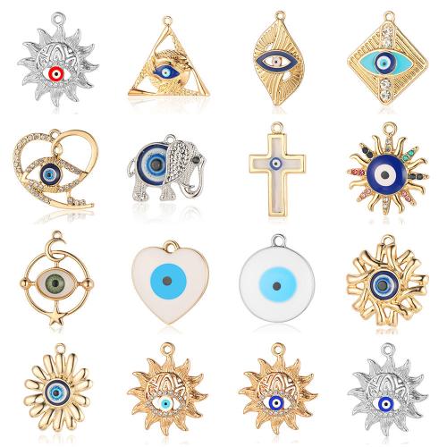 Evil Eye Pendants, Tibetan Style, plated, DIY & different styles for choice & enamel & with rhinestone, more colors for choice, 5PCs/Bag, Sold By Bag