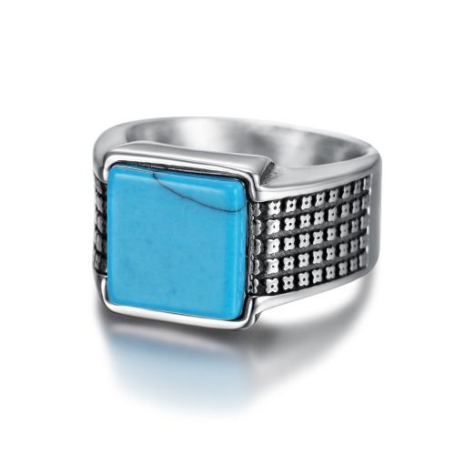 Stainless Steel Finger Ring 304 Stainless Steel with turquoise polished fashion jewelry  & for man Sold By PC