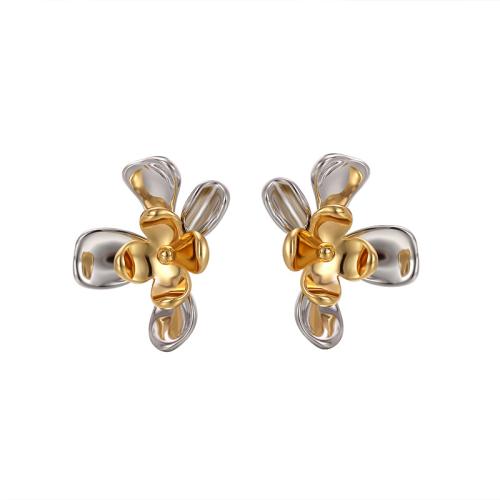 Brass Stud Earring, fashion jewelry & for woman & two tone, 24x25mm, Sold By Pair
