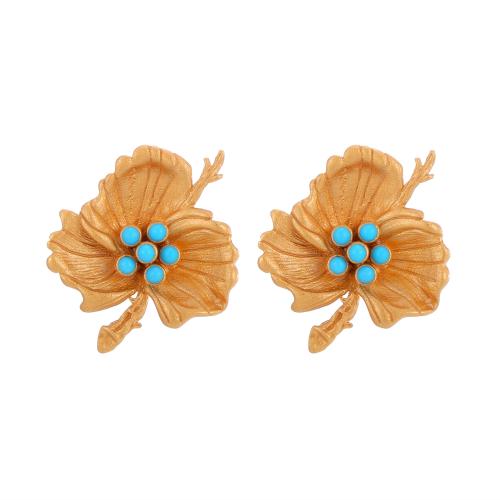 Brass Stud Earring, Flower, fashion jewelry & for woman, golden, 21x24mm, Sold By Pair