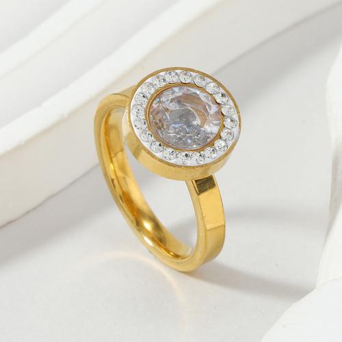 حجر الراين خاتم الإصبع الفولاذ المقاوم للصدأ, 304 الفولاذ المقاوم للصدأ, مجوهرات الموضة & حجم مختلفة للاختيار & للمرأة & مع حجر الراين, ذهبي, تباع بواسطة PC