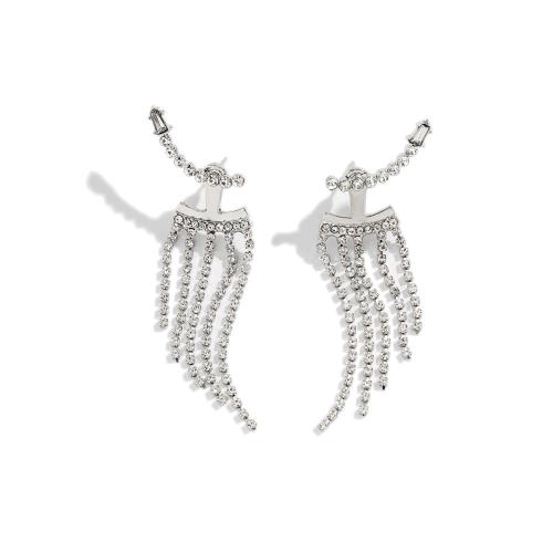 Fashion Fringe Earrings Zinc Alloy fashion jewelry & for woman & with rhinestone platinum color Sold By Pair