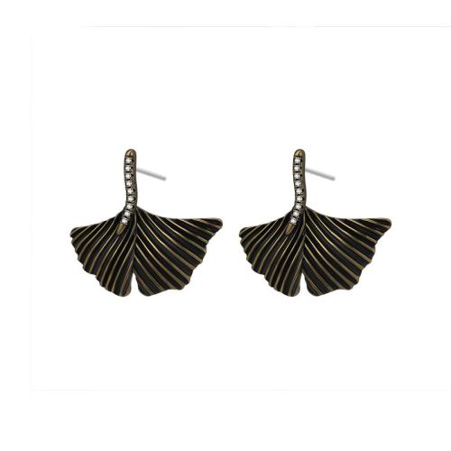 Brass Stud Earring Ginkgo Leaf antique brass color plated fashion jewelry & for woman Sold By Pair