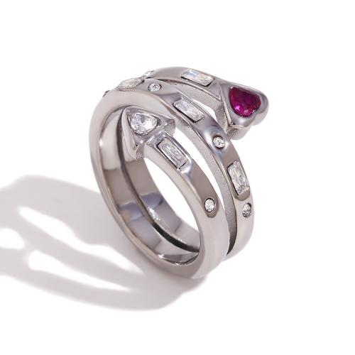 Cubic Zirconia anel de dedo de aço inoxidável, Aço inoxidável 316L, joias de moda & micro pavimento em zircônia cúbica & para mulher, Mais cores pare escolha, vendido por PC