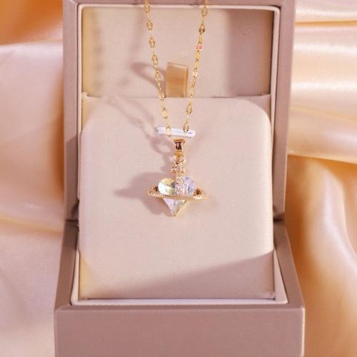 Cubic Zircon Micro Pave Brass Necklace with Titanium Steel & Crystal Heart gold color plated fashion jewelry & micro pave cubic zirconia & for woman nickel lead & cadmium free Length Approx 41-50 cm Sold By PC