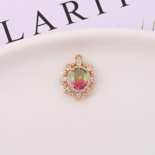 Cubic Zirconia Micro Pave Brass Pendant, with Crystal, Flower, gold color plated, fashion jewelry & DIY & micro pave cubic zirconia, more colors for choice, nickel, lead & cadmium free, 17x21mm, Sold By PC
