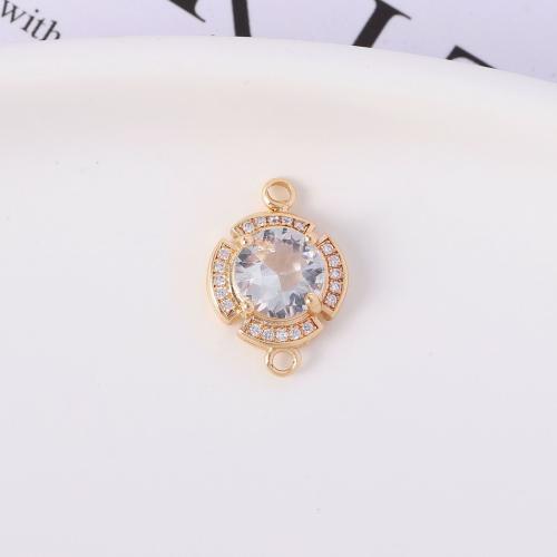 Cubic Zirconia Micro Pave Brass Connector with Crystal Flat Round gold color plated fashion jewelry & DIY & micro pave cubic zirconia & 1/1 loop nickel lead & cadmium free Sold By PC