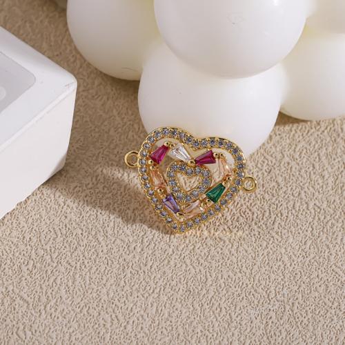 Cubic Zirconia Micro Pave Brass Connector Heart gold color plated fashion jewelry & DIY & micro pave cubic zirconia & 1/1 loop & hollow mixed colors nickel lead & cadmium free Sold By PC