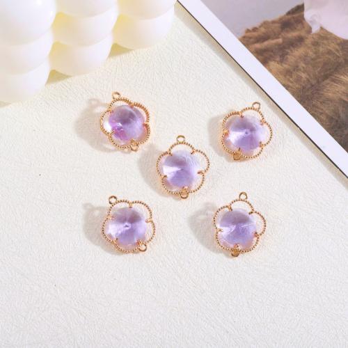 Brass Jewelry Connector, with Crystal, Flower, gold color plated, fashion jewelry & DIY & 1/1 loop & hollow, purple, nickel, lead & cadmium free, 15x20mm, Sold By PC