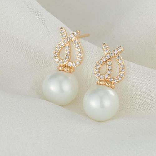 Cubic Zirconia Micro Pave Brass Earring with Glass Pearl Tulip fashion jewelry & micro pave cubic zirconia & for woman nickel lead & cadmium free Sold By Pair