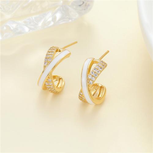 Cubic Zirconia Micro Pave Brass Earring fashion jewelry & micro pave cubic zirconia & for woman & enamel nickel lead & cadmium free Sold By Pair
