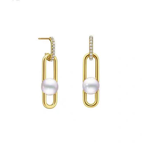 Cubic Zirconia Micro Pave Brass Earring, with Glass Pearl, fashion jewelry & micro pave cubic zirconia & for woman, 6x25mm, Sold By Pair