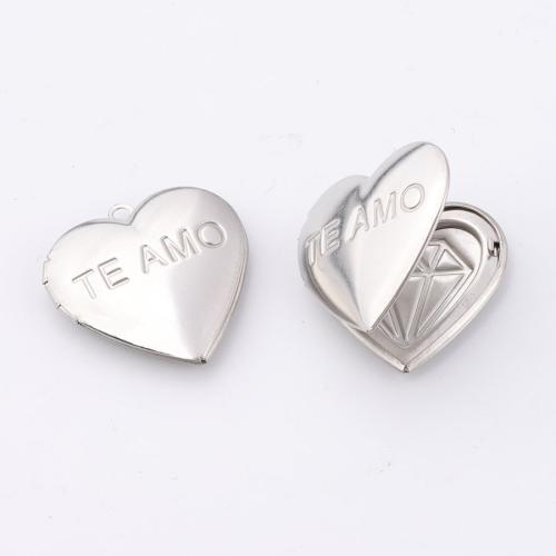 Fashion Locket Pendants, 304 Stainless Steel, Heart, DIY, original color, 29x29mm, Sold By PC